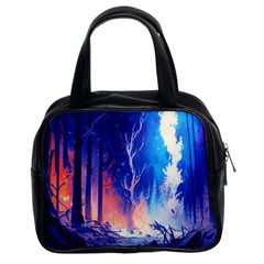 Winter Snow Mountain Fire Flame Classic Handbag (two Sides) by Ravend