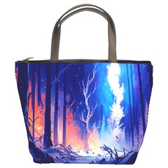 Winter Snow Mountain Fire Flame Bucket Bag by Ravend