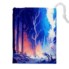 Winter Snow Mountain Fire Flame Drawstring Pouch (5xl) by Ravend