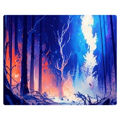 Winter Snow Mountain Fire Flame One Side Premium Plush Fleece Blanket (medium)