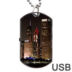 Chicago City Architecture Downtown Dog Tag Usb Flash (one Side) by Ravend