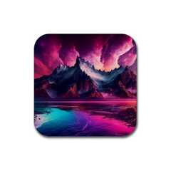 Ai Generated Mountain Ocean Lava Rubber Coaster (square) by Ravend