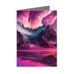 Ai Generated Mountain Ocean Lava Mini Greeting Card by Ravend