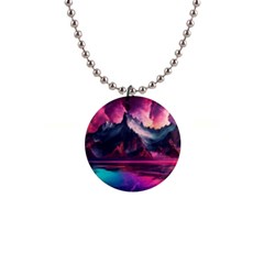 Ai Generated Mountain Ocean Lava 1  Button Necklace by Ravend