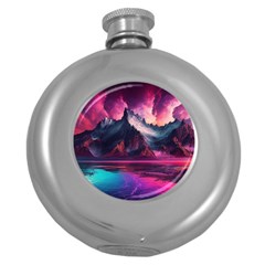 Ai Generated Mountain Ocean Lava Round Hip Flask (5 Oz) by Ravend