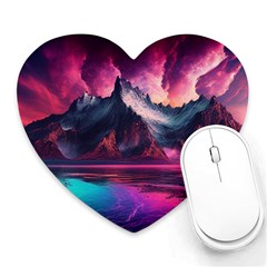 Ai Generated Mountain Ocean Lava Heart Mousepad by Ravend