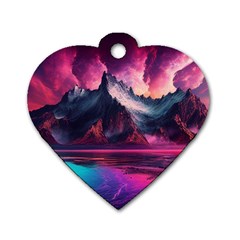 Ai Generated Mountain Ocean Lava Dog Tag Heart (one Side) by Ravend