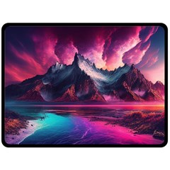 Ai Generated Mountain Ocean Lava Fleece Blanket (large) by Ravend