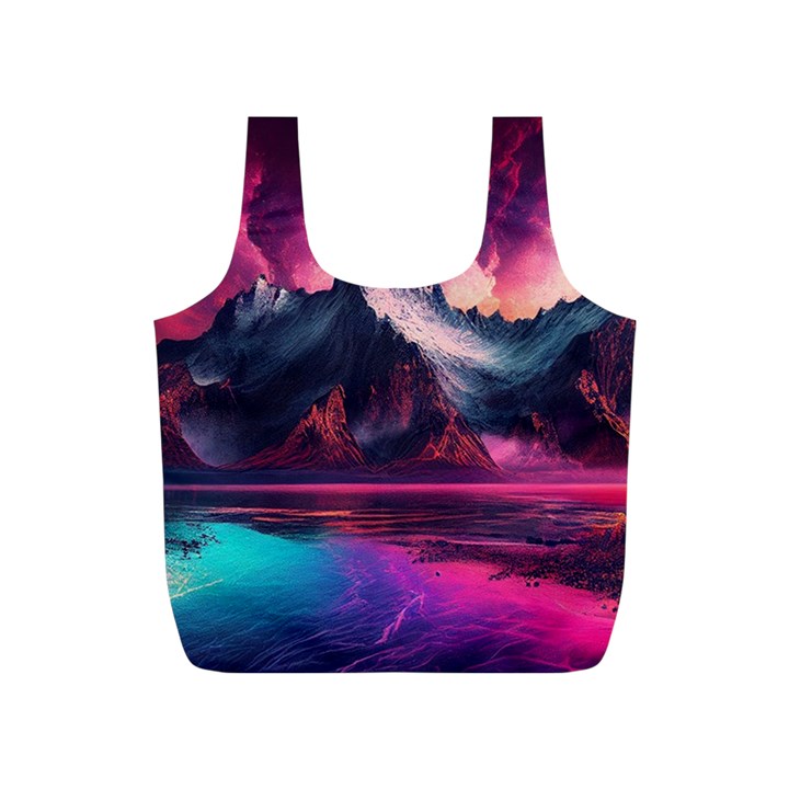 Ai Generated Mountain Ocean Lava Full Print Recycle Bag (S)