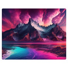 Ai Generated Mountain Ocean Lava Premium Plush Fleece Blanket (medium) by Ravend