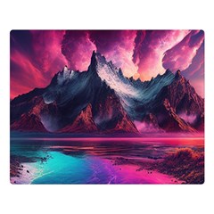 Ai Generated Mountain Ocean Lava Premium Plush Fleece Blanket (large) by Ravend