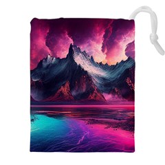 Ai Generated Mountain Ocean Lava Drawstring Pouch (4xl) by Ravend