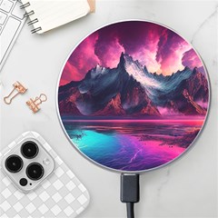 Ai Generated Mountain Ocean Lava Wireless Fast Charger(white) by Ravend