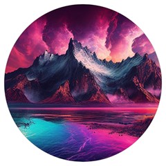 Ai Generated Mountain Ocean Lava Round Trivet by Ravend