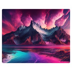 Ai Generated Mountain Ocean Lava One Side Premium Plush Fleece Blanket (medium)