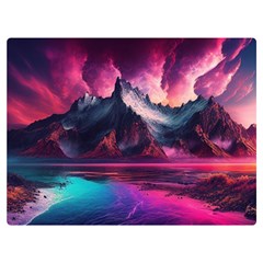 Ai Generated Mountain Ocean Lava One Side Premium Plush Fleece Blanket (extra Small)