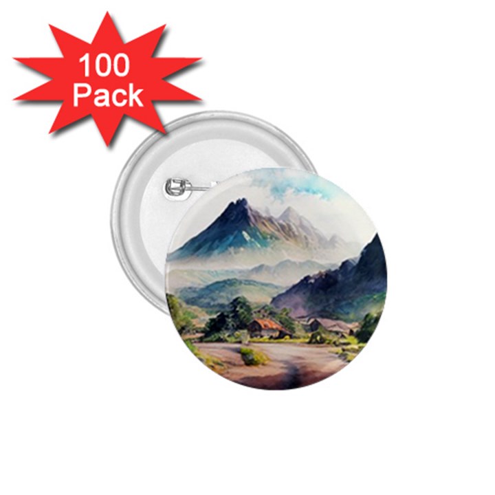 Countryside Trees Grass Mountain 1.75  Buttons (100 pack) 