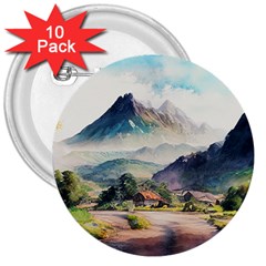 Countryside Trees Grass Mountain 3  Buttons (10 Pack)  by Ravend