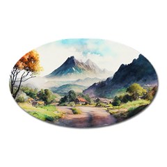 Countryside Trees Grass Mountain Oval Magnet by Ravend