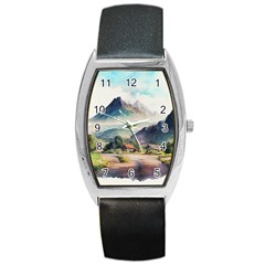 Countryside Trees Grass Mountain Barrel Style Metal Watch by Ravend