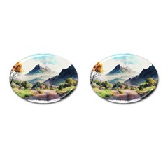 Countryside Trees Grass Mountain Cufflinks (oval)