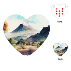 Countryside Trees Grass Mountain Playing Cards Single Design (heart) by Ravend