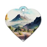 Countryside Trees Grass Mountain Dog Tag Heart (Two Sides) Back