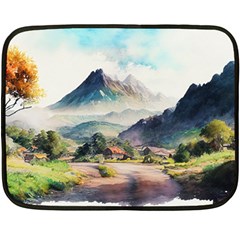 Countryside Trees Grass Mountain One Side Fleece Blanket (mini) by Ravend