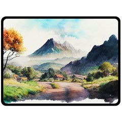 Countryside Trees Grass Mountain One Side Fleece Blanket (large) by Ravend