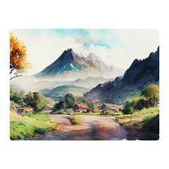 Countryside Trees Grass Mountain Premium Plush Fleece Blanket (mini) by Ravend