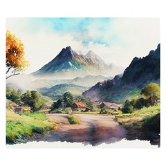 Countryside Trees Grass Mountain Premium Plush Fleece Blanket (small) by Ravend