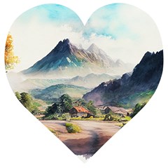 Countryside Trees Grass Mountain Wooden Puzzle Heart by Ravend