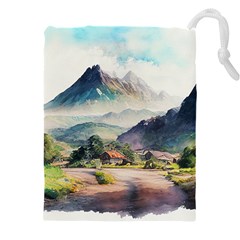 Countryside Trees Grass Mountain Drawstring Pouch (5xl) by Ravend