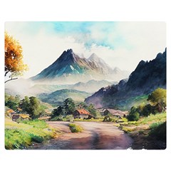 Countryside Trees Grass Mountain One Side Premium Plush Fleece Blanket (medium) by Ravend