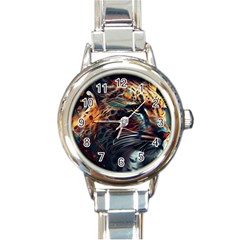 Leopard Feline Artwork Art Fantasy Round Italian Charm Watch by Ravend