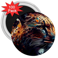 Leopard Feline Artwork Art Fantasy 3  Magnets (100 Pack) by Ravend