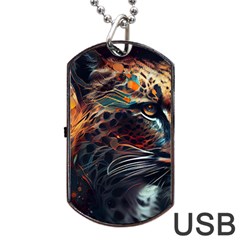 Leopard Feline Artwork Art Fantasy Dog Tag Usb Flash (one Side) by Ravend