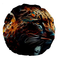 Leopard Feline Artwork Art Fantasy Large 18  Premium Round Cushions by Ravend