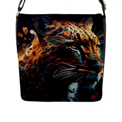 Leopard Feline Artwork Art Fantasy Flap Closure Messenger Bag (l) by Ravend