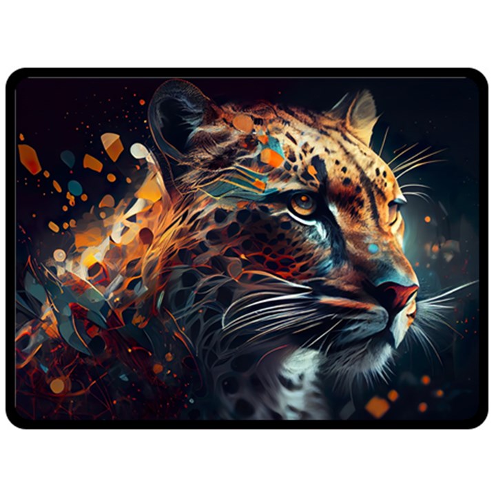 Leopard Feline Artwork Art Fantasy Fleece Blanket (Large)