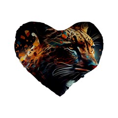 Leopard Feline Artwork Art Fantasy Standard 16  Premium Flano Heart Shape Cushions by Ravend