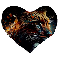 Leopard Feline Artwork Art Fantasy Large 19  Premium Flano Heart Shape Cushions by Ravend