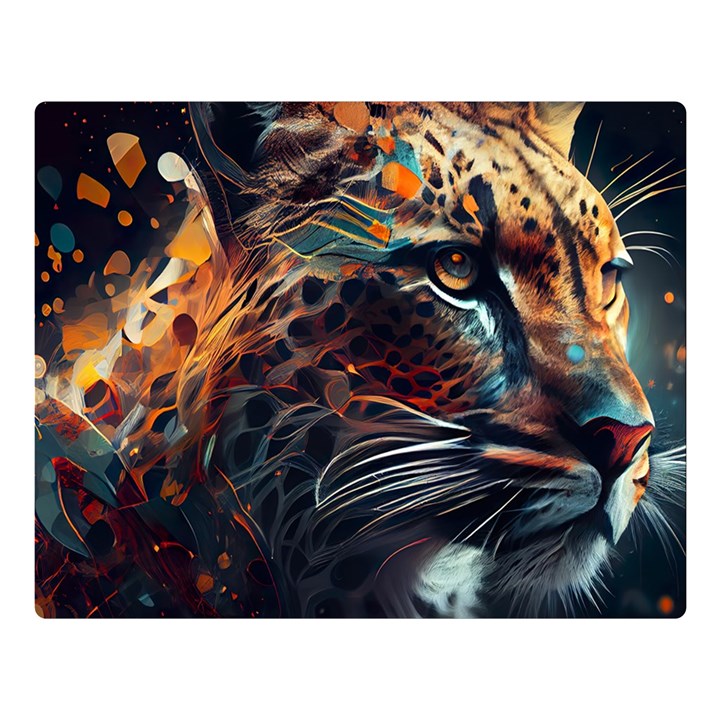 Leopard Feline Artwork Art Fantasy One Side Premium Plush Fleece Blanket (Large)