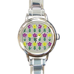 Pattern Flowers Art Creativity Round Italian Charm Watch by Uceng