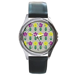 Pattern Flowers Art Creativity Round Metal Watch by Uceng