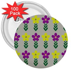 Pattern Flowers Art Creativity 3  Buttons (100 pack) 