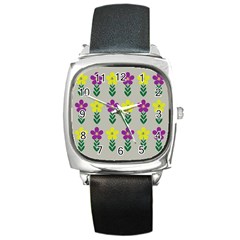 Pattern Flowers Art Creativity Square Metal Watch by Uceng