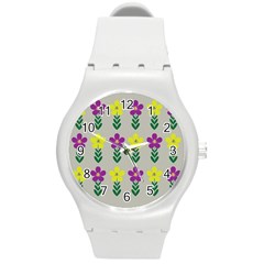 Pattern Flowers Art Creativity Round Plastic Sport Watch (m) by Uceng