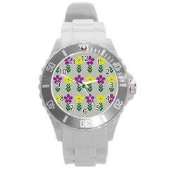 Pattern Flowers Art Creativity Round Plastic Sport Watch (l) by Uceng