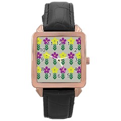 Pattern Flowers Art Creativity Rose Gold Leather Watch  by Uceng